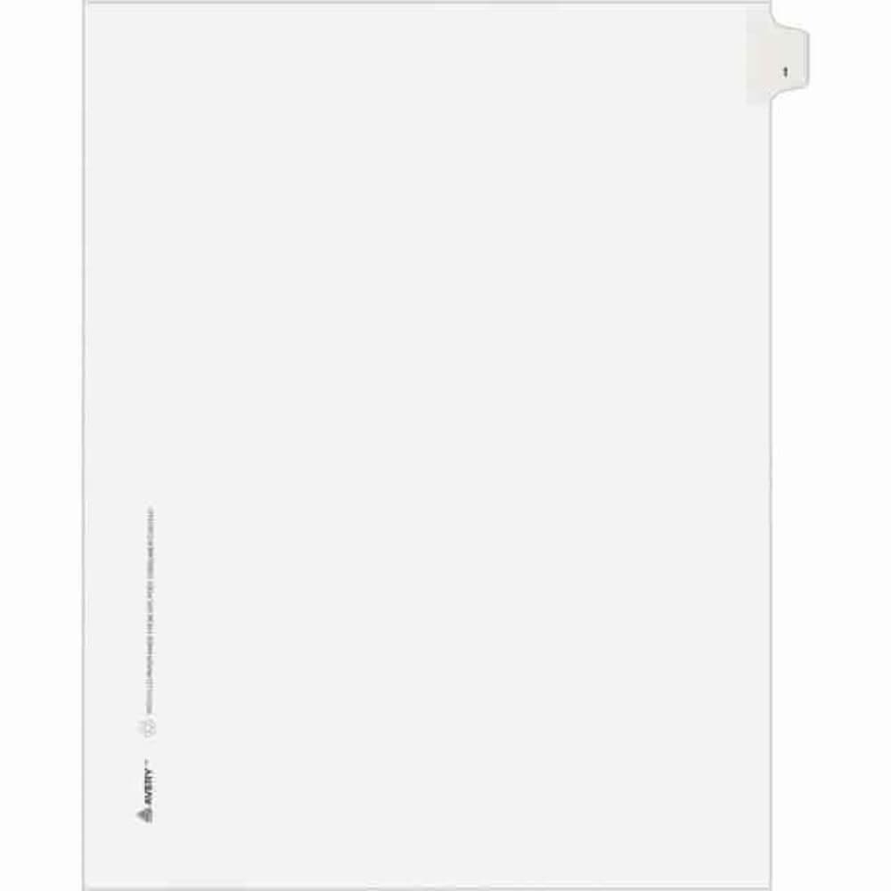 Avery Individual Legal Exhibit Dividers - Avery Style - Unpunched, 25 X Divider(s), 25 Printed Tab(s), Digit, 1, 1 Tab(s)/Set, 8.5" Divider Width X 11" Divider Length, Letter, White Paper Divider