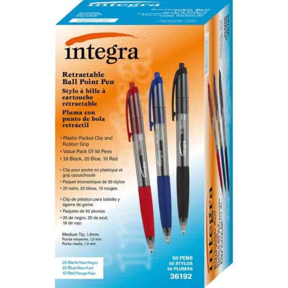 Integra 1.0mm Retractable Ballpoint Pen, 1 Mm Medium Pen Point, Retractable, Assorted Ink, Box
