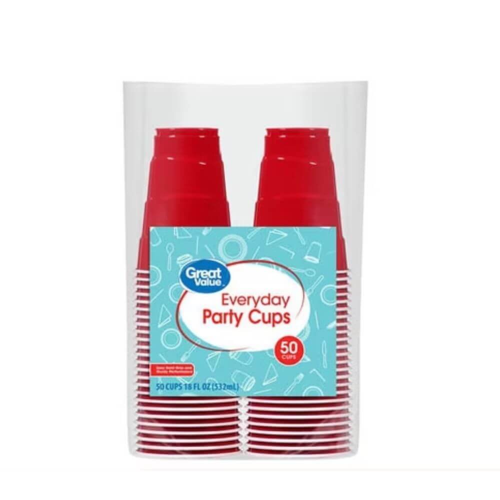 Great Value Red Disposable Plastic Party Cups, 18 oz, 50 Count