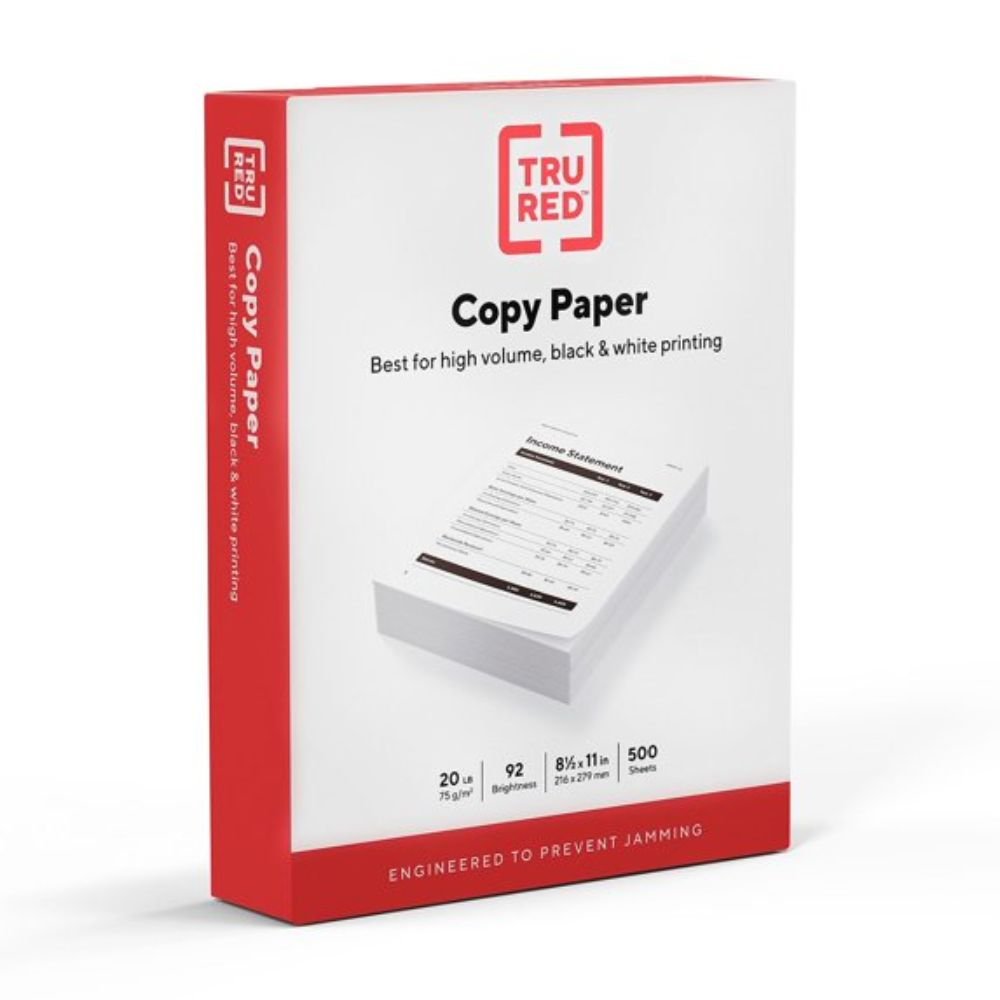 TRU RED Copy Paper, 8.5 x 11, 20 lb, 92 Bright, 500 Sheets, 1 Ream, Multipurpose Printer Paper