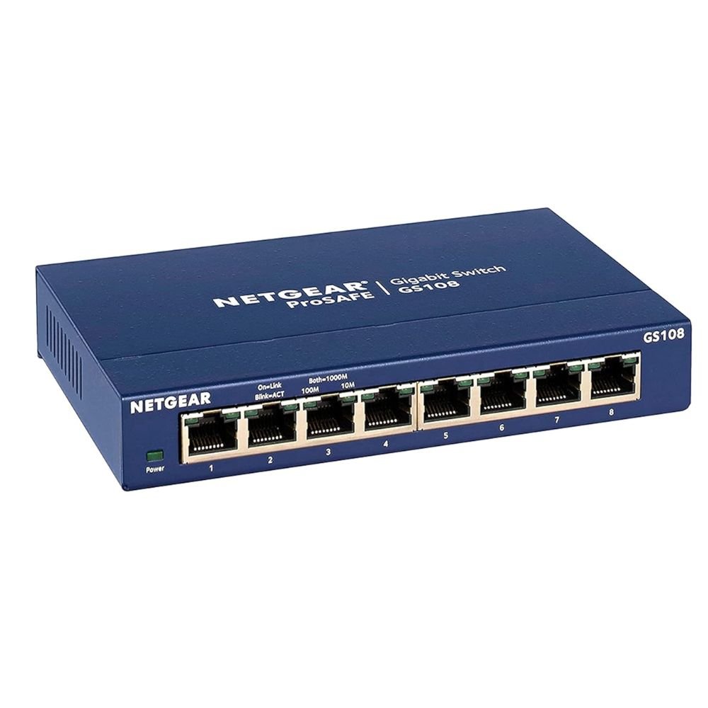 NETGEAR 8-Port Gigabit Ethernet Unmanaged Switch (GS108) - Desktop Or Wall Mount