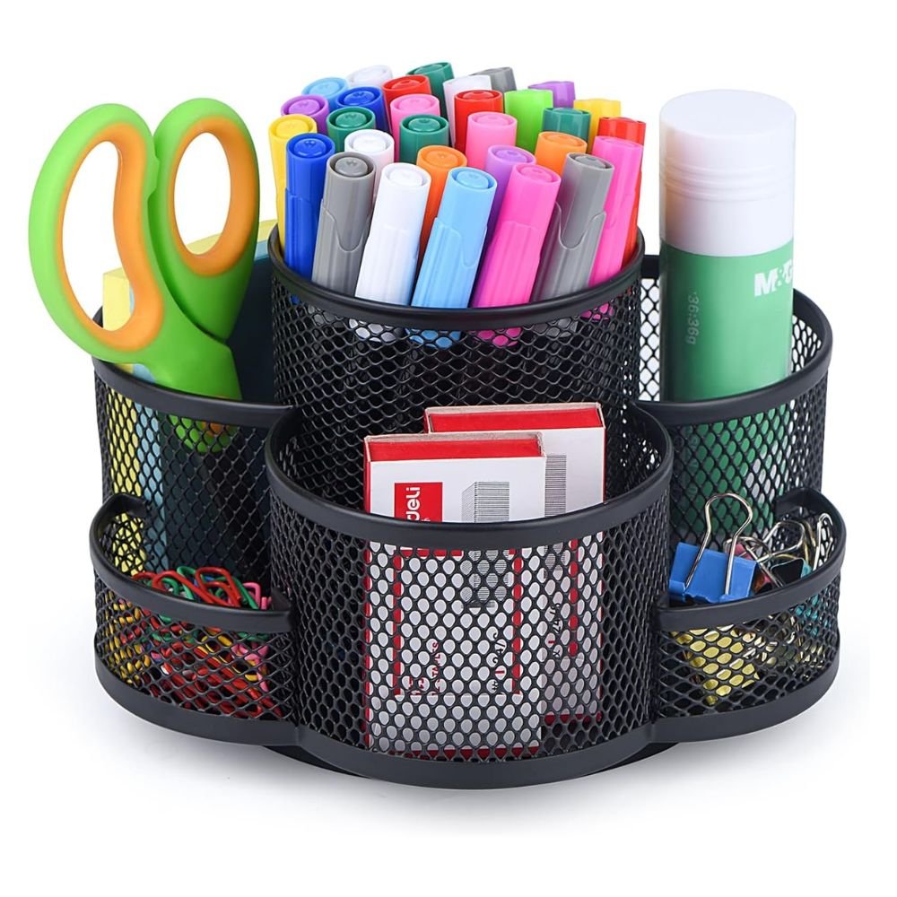 Topwey Pen Holder for Desk, 360 Rotating Pencil Holder, Cup Holder for Desk Office, Desk Organizers and Accessories in Black