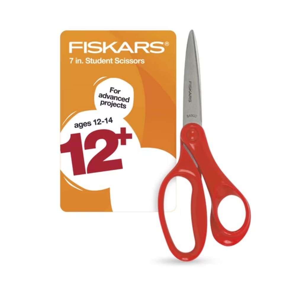 Fiskars Student Scissors, 7, Pointed, School Supplies for Kids 12 & Older, Red