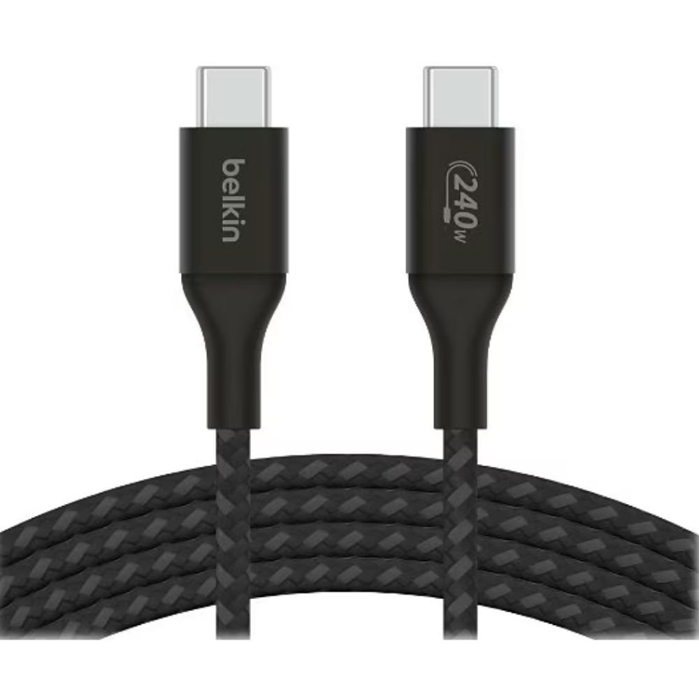 Belkin 240W USB-C To USB-C Cable - 480 Mbps - Nylon, Braided - M/M - 6.6ft/2m - Black