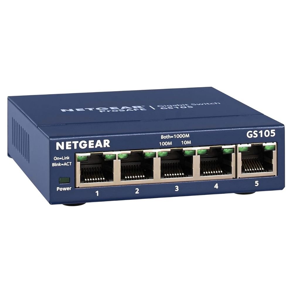 NETGEAR 5-Port Gigabit Ethernet Unmanaged Switch (GS105NA) - Desktop Or Wall Mount