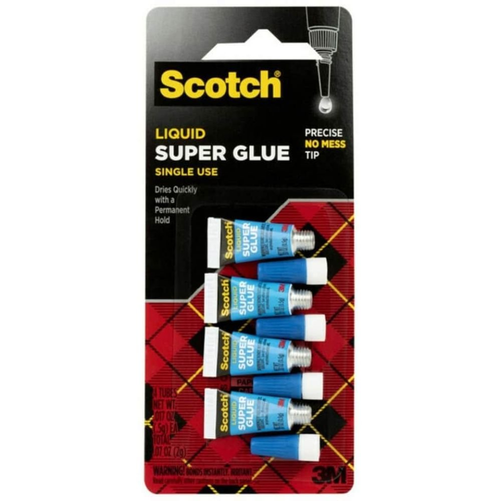Scotch Super Glue Liquid - 0.05 grams Single-Use Tubes, 0.02 oz, Clear, 4 / Pack