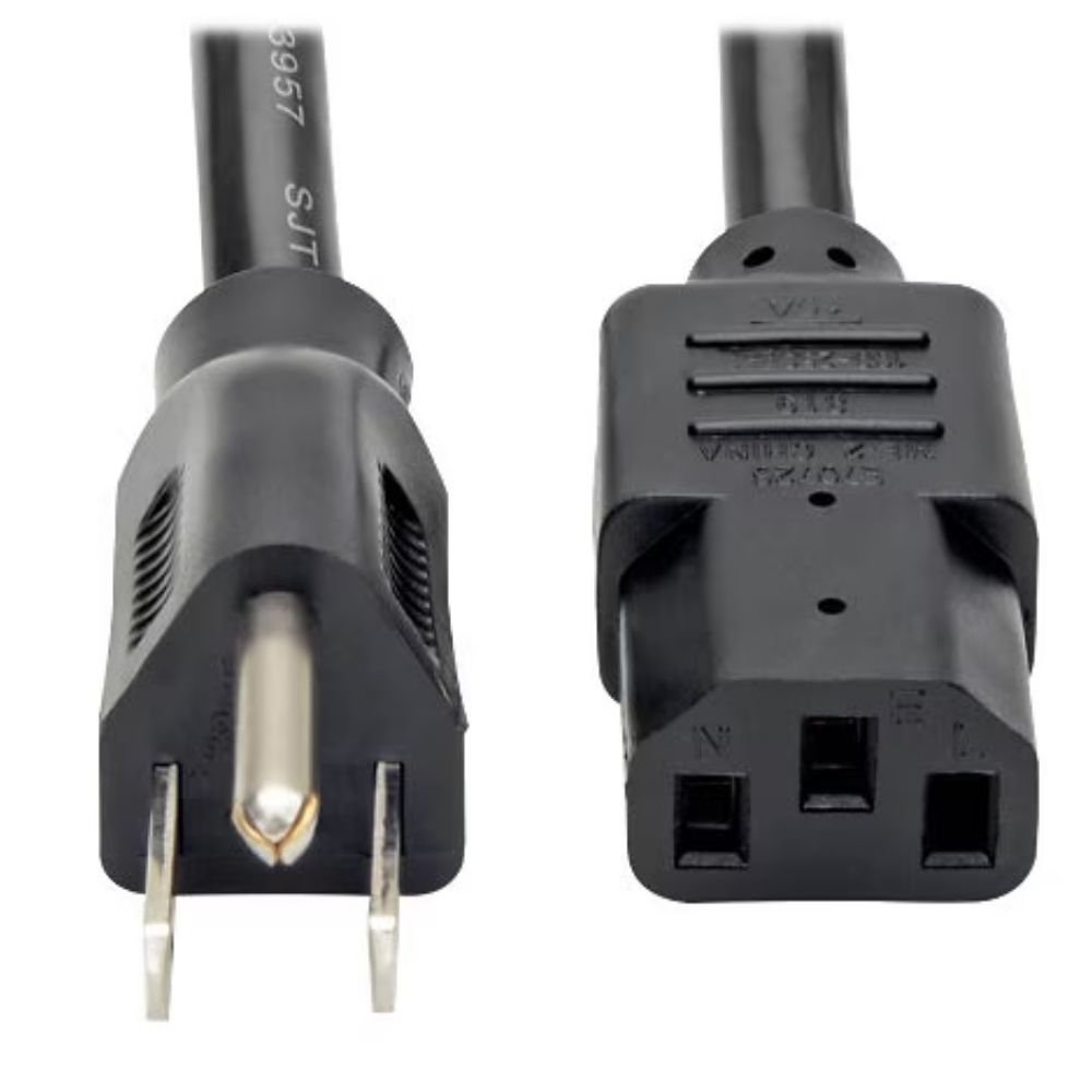 Eaton Tripp Lite Series Computer Power Cord, NEMA 5-15P to C13 - Heavy-Duty, 15A, 125V, 14 AWG, 2 ft. (0.61 m), Black 