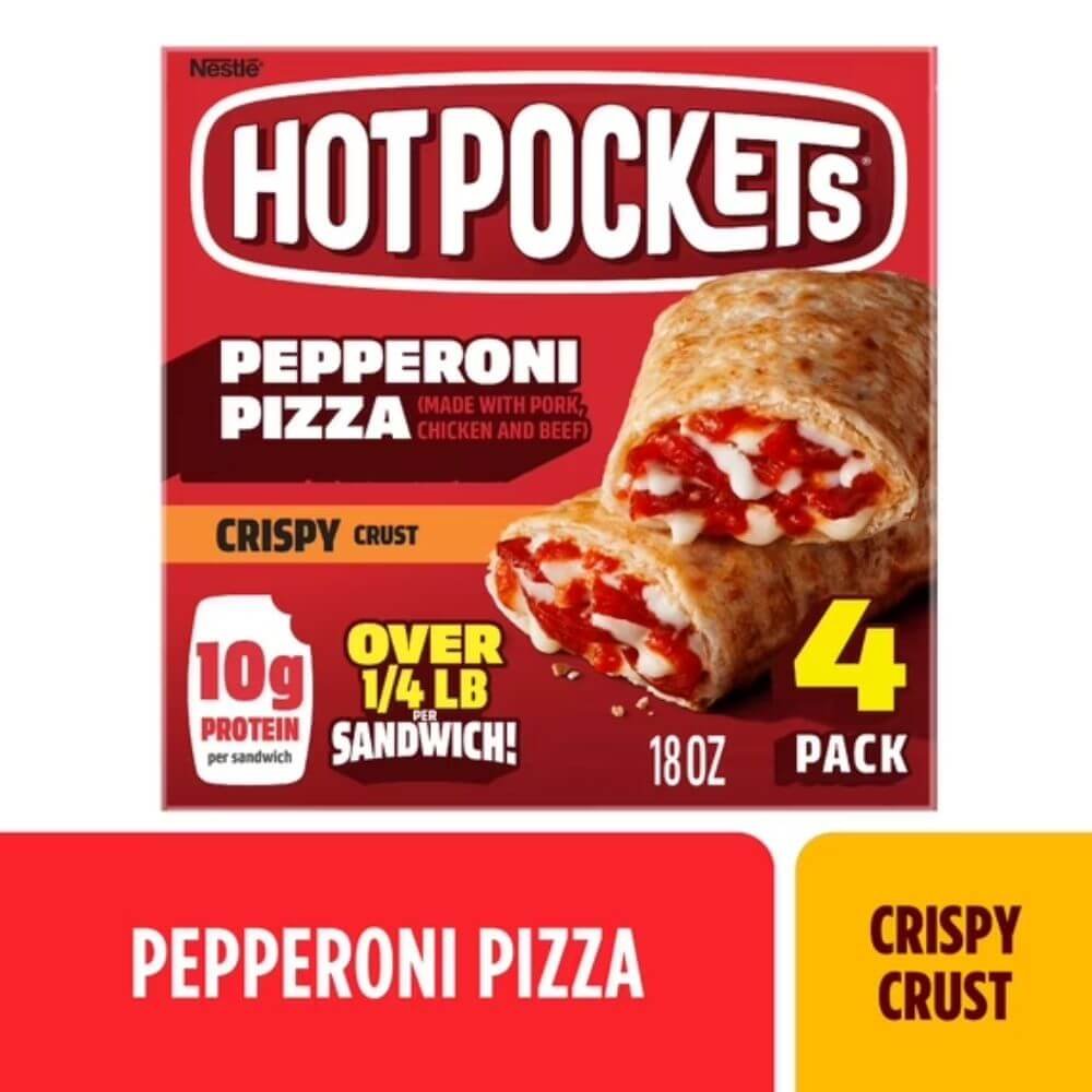 Hot Pockets Frozen Snacks Pepperoni Pizza, Crispy Crust Sandwiches, 18 oz, 4 Pack (Frozen)