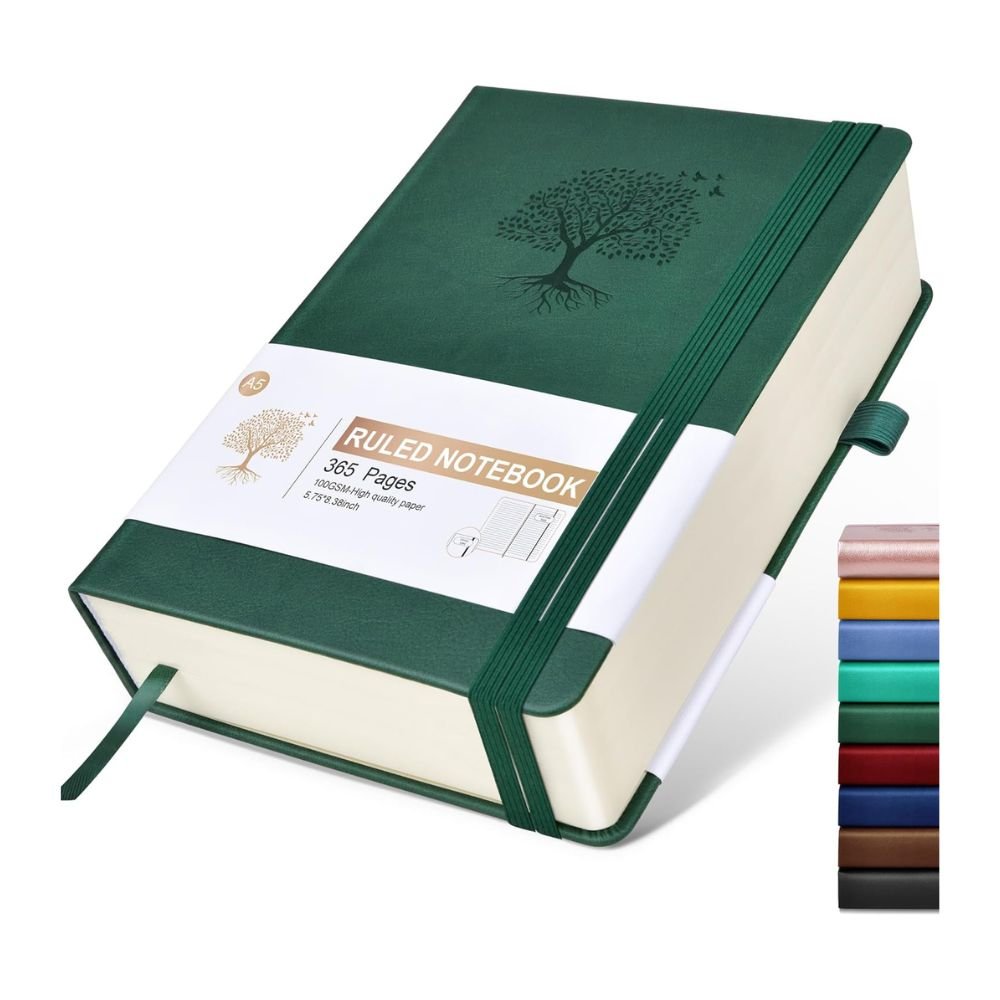 Hardcover Lined Journal Notebook, 365 Pages, A5, 100 GSM Paper, Green