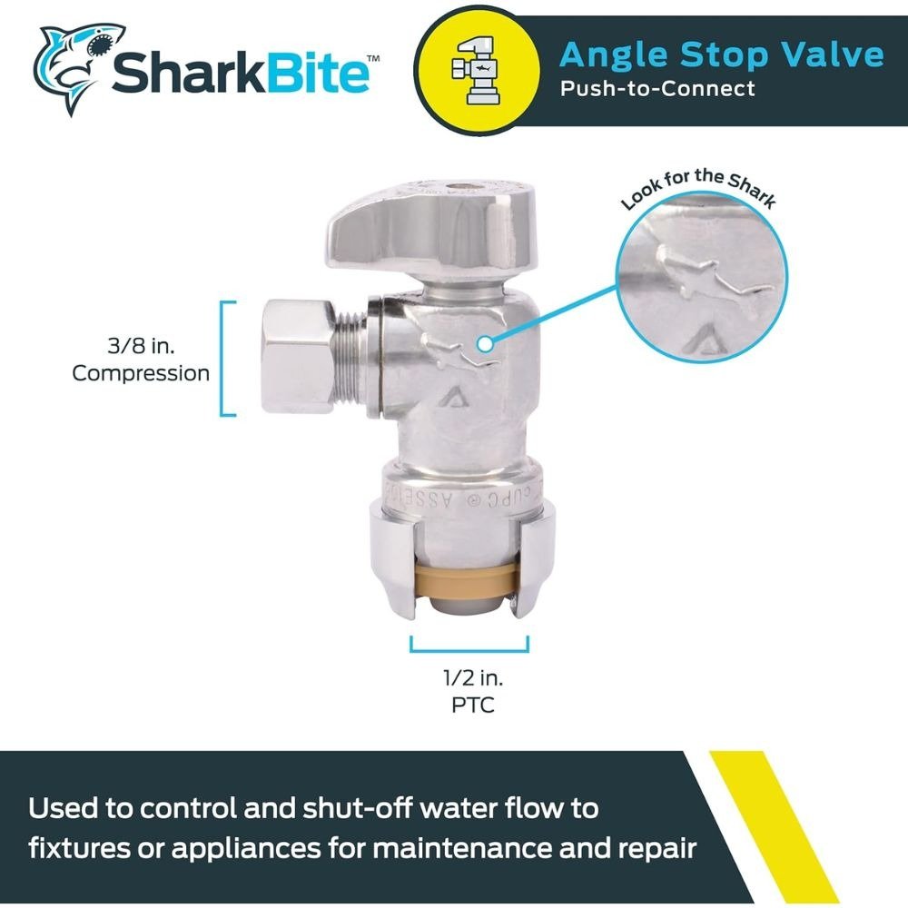 1 2 X 3 8 Inch Brass Push Angle Stop Valve Chrome Finish