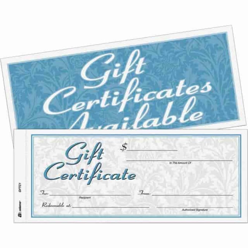 Adams Two-part Carbonless Gift Certificates, 8.5" Width X 3.4" Length, White With Blue Border, 25 / Pack