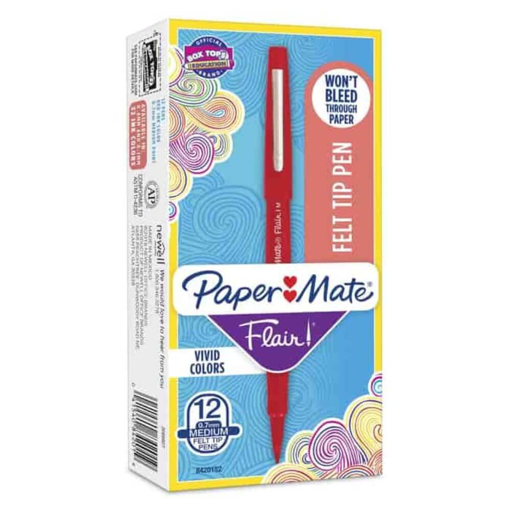 Point Guard Flair Porous Point Stick Pen, Red Ink, Medium, Dozen