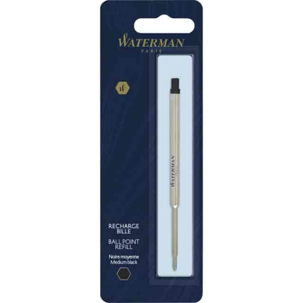Waterman Black Refill For Ballpoint Pen, Medium Point, Black Ink, 1 Each