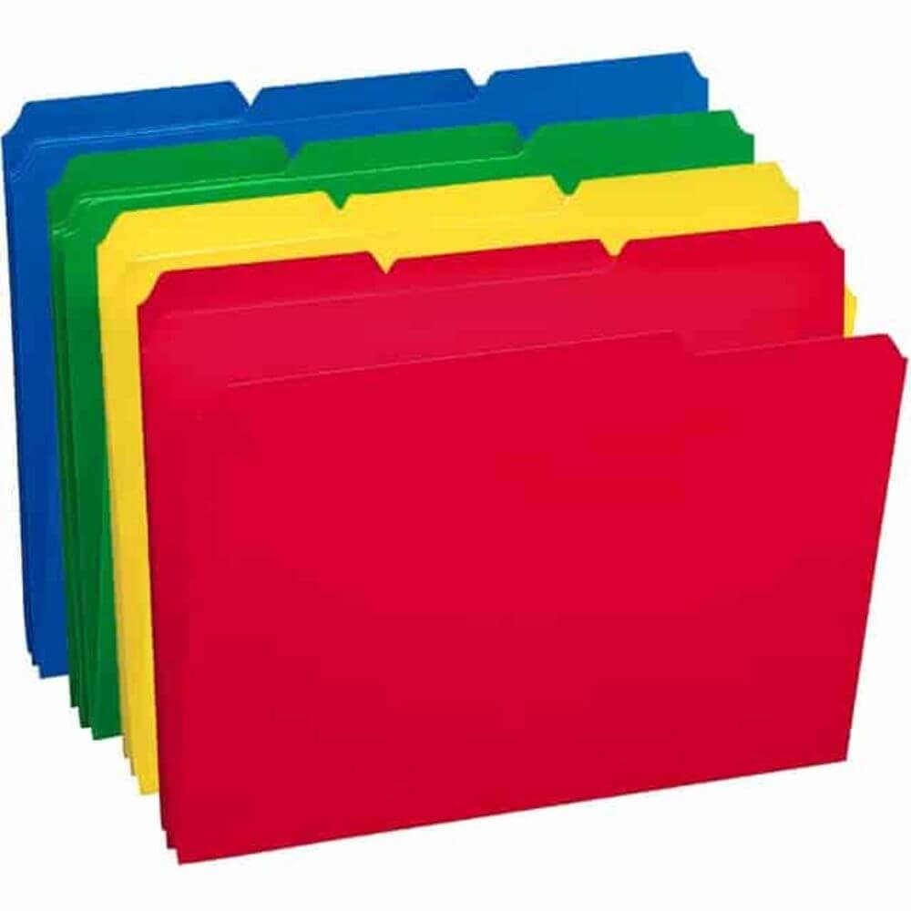 Smead 1/3 Tab Cut Letter Top Tab File Folder, 8 1/2" X 11", 3/4" Expansion, Top Tab Location, Assorted Tab Position, 17 Pt., Polypropylene, Blue, Green, Yellow, Red, 24 / Box