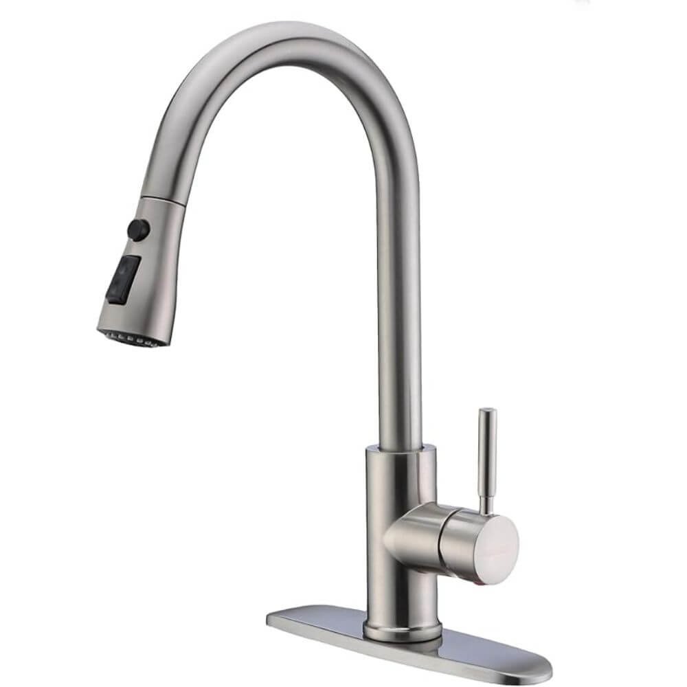 Single Handle Pull Out Kitchen Faucet Brushed Nickel High Arc