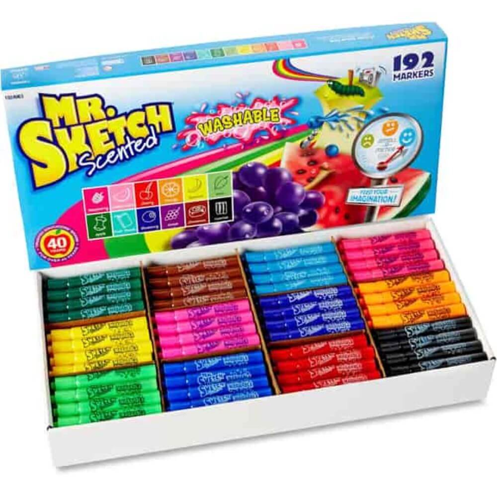 Mr. Sketch Scented Washable Markers, Narrow Narrow Chisel, Medium, Broad Marker Point, Washable, Assorted Ink, 192 / Set