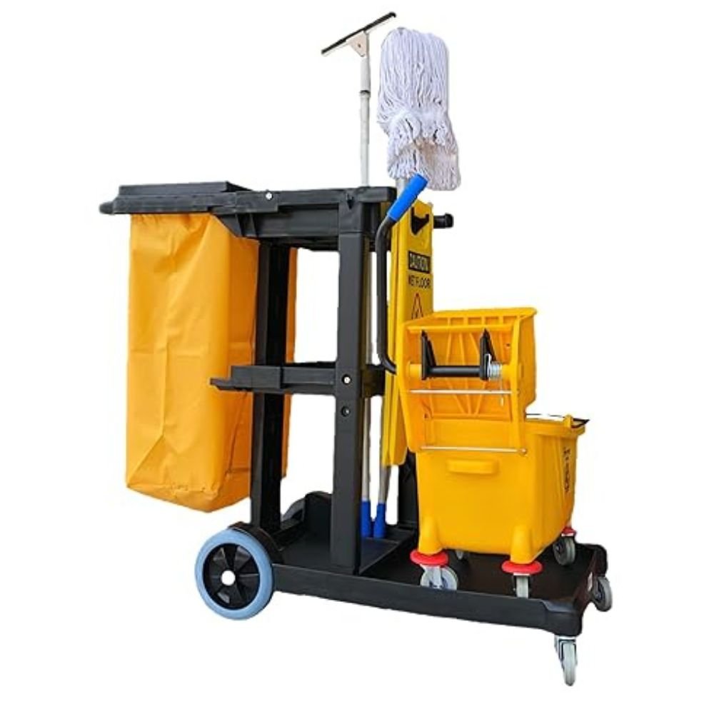Simpli Magic Janitorial Cleaning Cart with Wheels 3 Shelf 330 lbs Capacity