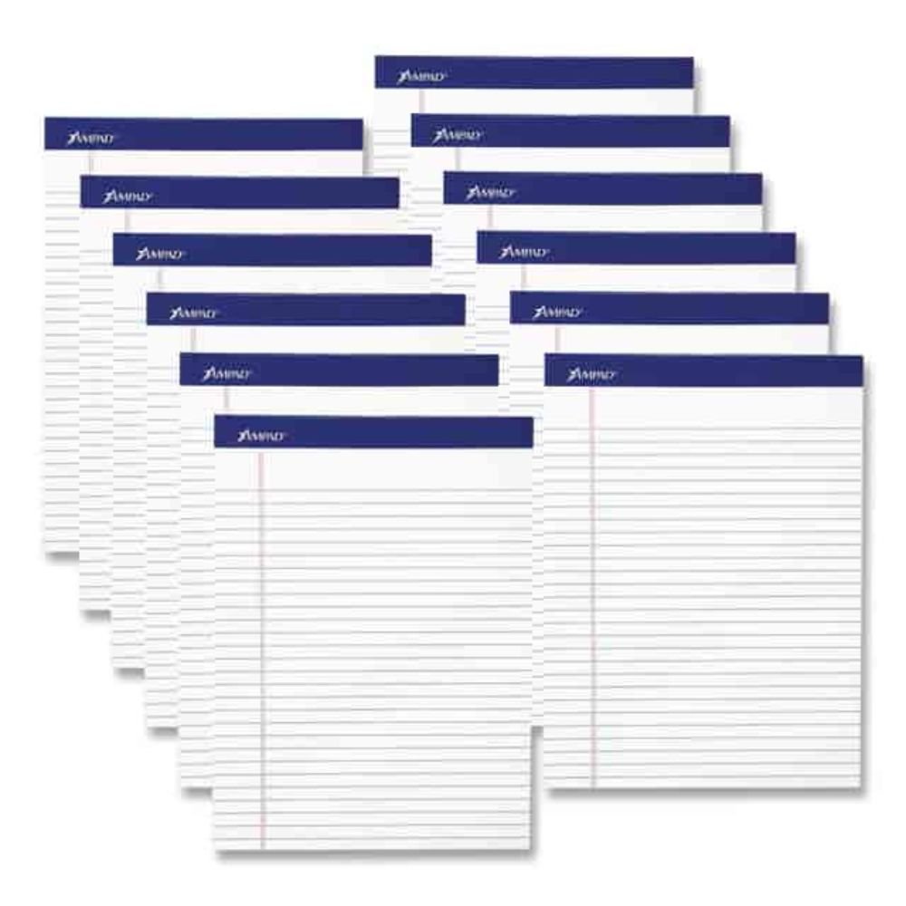Ampad Perforated Writing Pads, Wide/Legal Rule, (50) White 8.5 X 11 Sheets, Dozen