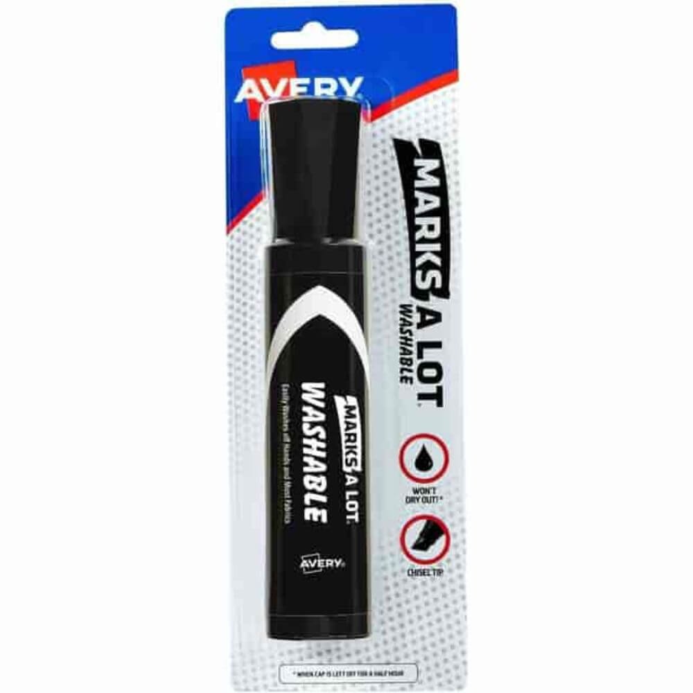 Marks-A-Lot Marks A Lot Jumbo Washable Marker, Chisel Marker Point, Washable, Black Ink, Water Based, Black Barrel, 1 Each