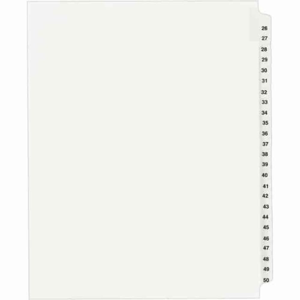 Avery Standard Collated Legal Exhibit Divider Sets - Avery Style, 25 X Divider(s), Printed Tab(s), Digit, Exhibit 26-50, 25 Tab(s)/Set, 8.5" Divider Width X 11" Divider Length, Letter, White Paper Divider